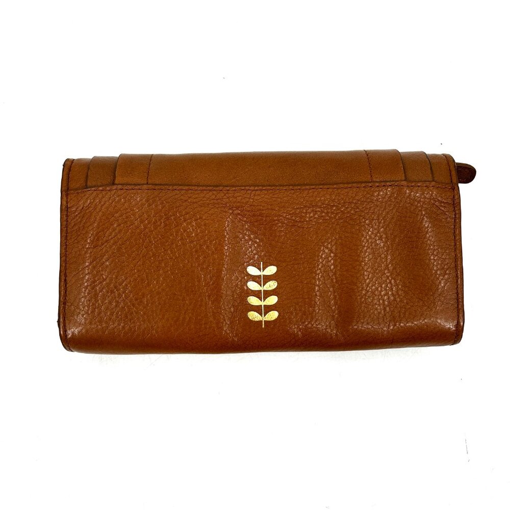 ORLA KIELY Brown Gold Leather Stem Snap Button Zip Pocket Long Wallet & Dust Bag - Picture 3 of 8